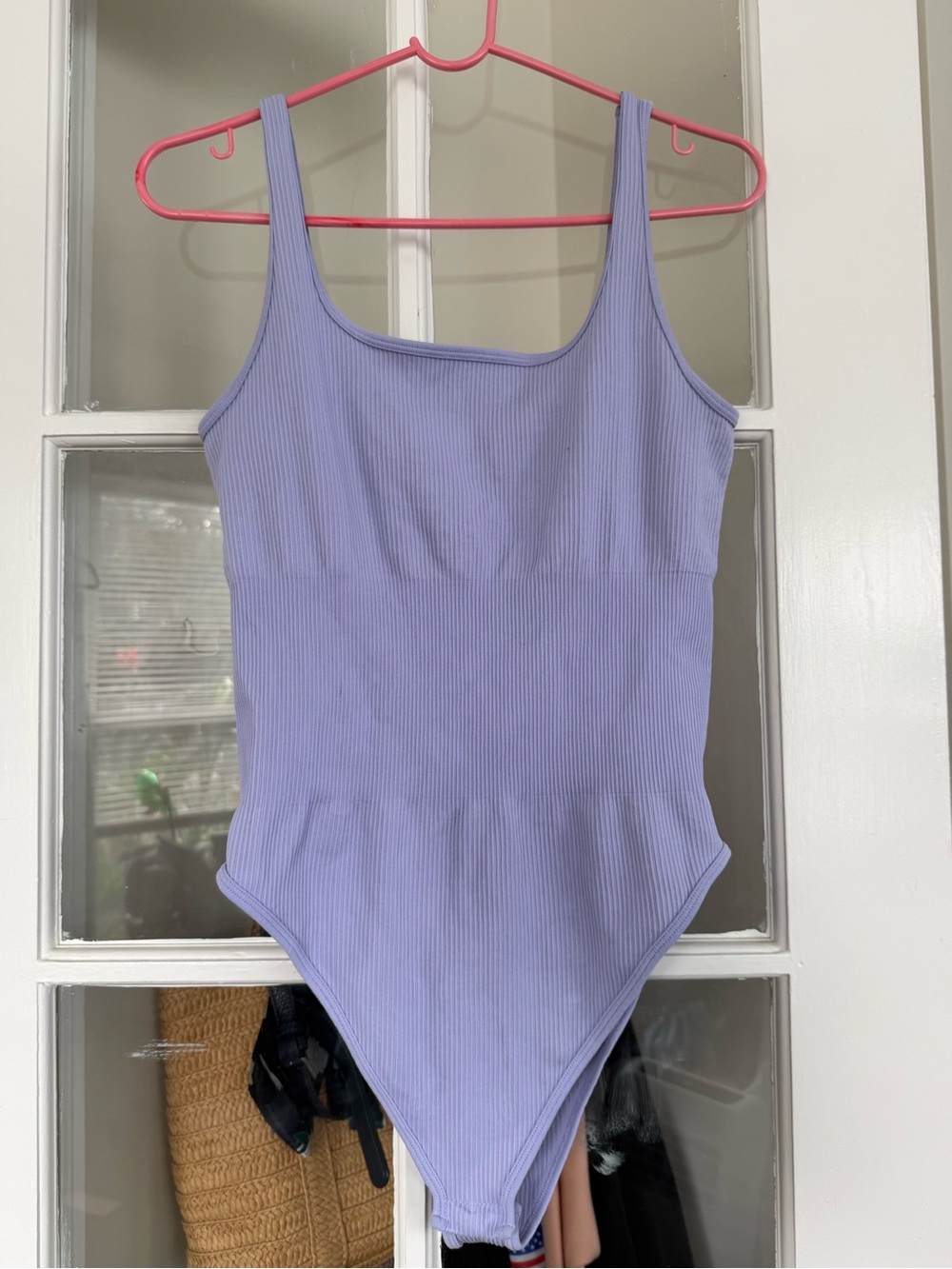 Ribbed Square-Neck Bodysuit in Lavender